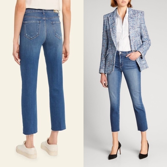 NWT L’AGENCE Straight Leg Distressed Denim Ankle Crop Raw Fray Hem Slim Jeans 25 - Picture 2 of 9
